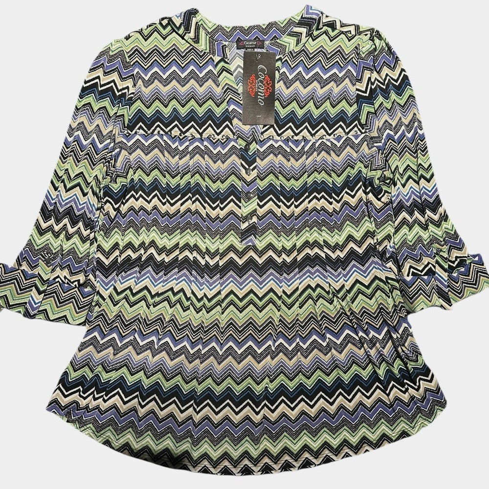 COCOMO 3X Green Purple Blue Plus Size 3/4 sleeve women’s Pintuck Blouse shirt